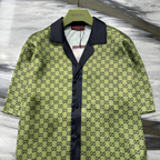 Conjunto Gucci Camisa e Bermuda Seda Verde e Azul Escuro