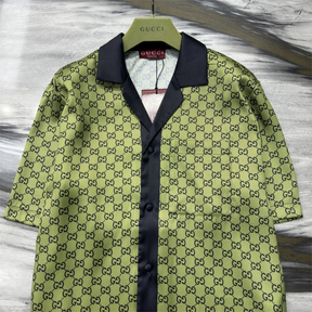 Conjunto Gucci Camisa e Bermuda Seda Verde e Azul Escuro