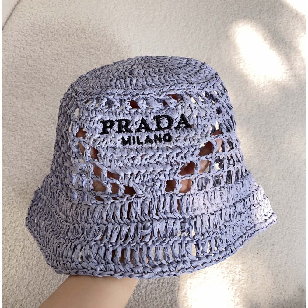 Bucket Prada em Tecido Efeito Ráfia Lilás