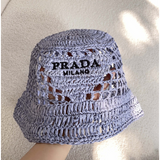 Bucket Prada em Tecido Efeito Ráfia Lilás