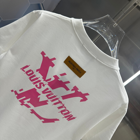 Camiseta de Algodão Louis Vuitton Logo estampado Rosa