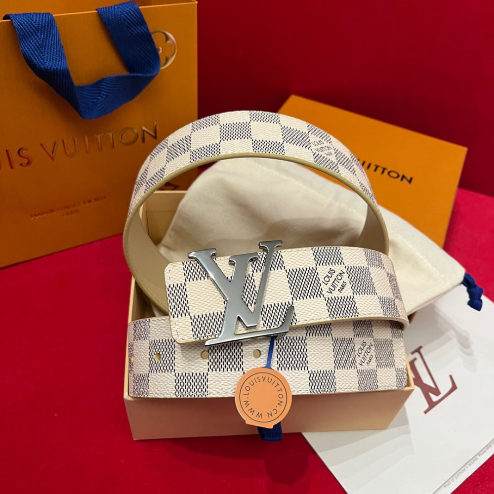 Cinto Louis Vuitton Initiales Reversível Damier Azur Ferragem Prata 4.0cm