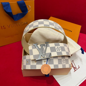 Cinto Louis Vuitton Initiales Reversível Damier Azur Ferragem Prata 4.0cm