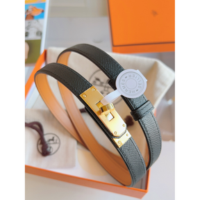 Cinto Hermès Kelly em Couro Preto com Fivela Kelly Dourada 1.8cm