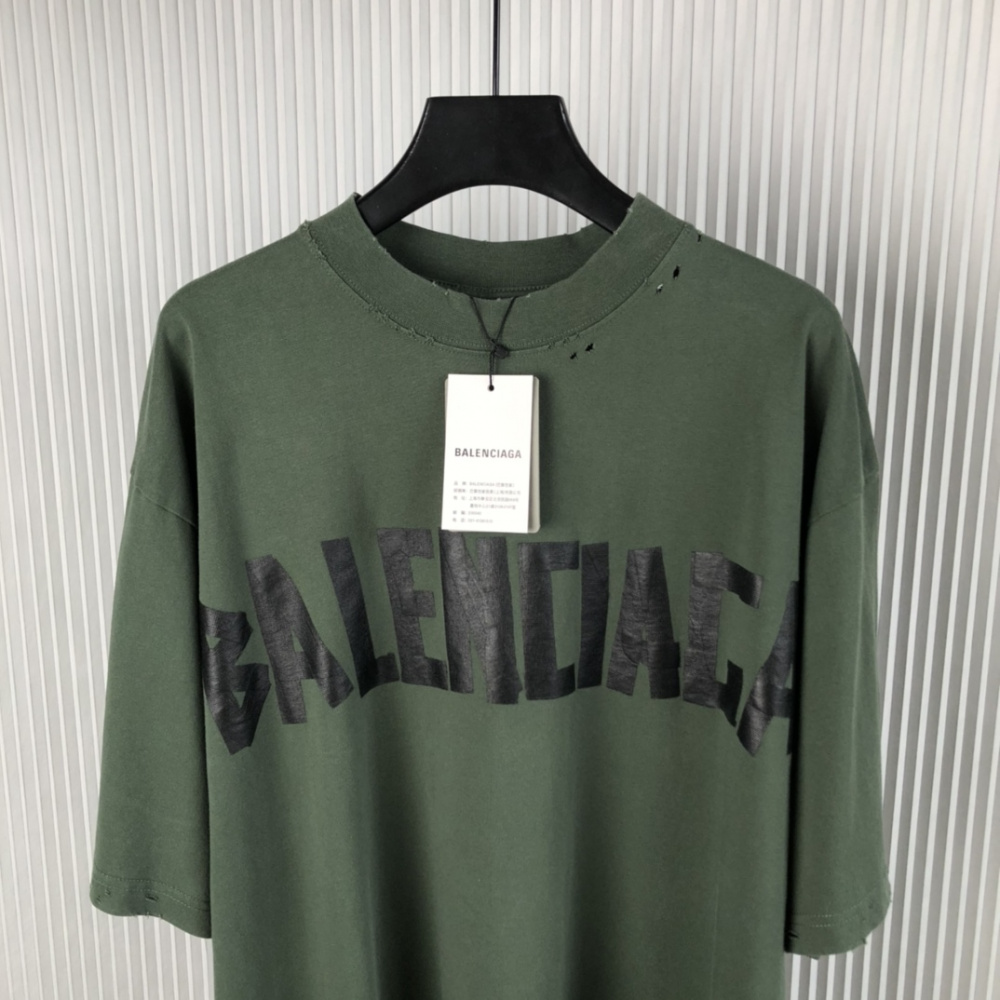 Camiseta de Algodão Balenciaga Oversize "Tape" Verde
