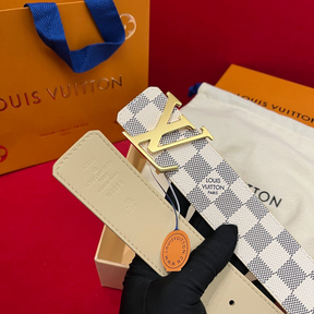 Cinto Louis Vuitton Initiales Reversível Damier Azur Ferragem Dourada 4.0cm
