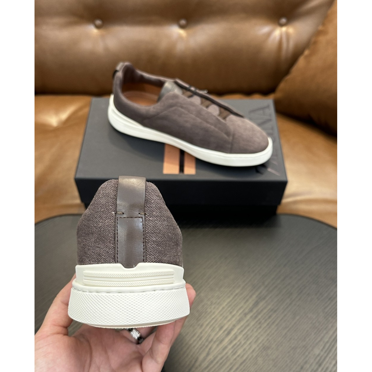 Zegna Triple Stitch em Tecido Marrom Caqui
