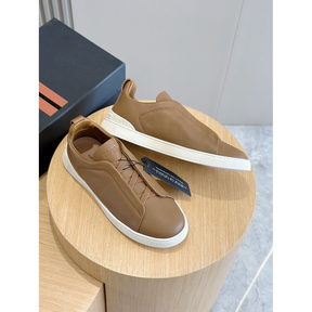 Zegna Triple Stitch Secondskin Couro Marrom Camelo