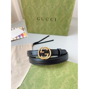 Cinto Gucci Couro Preto Ferragem Dourada 2.0cm