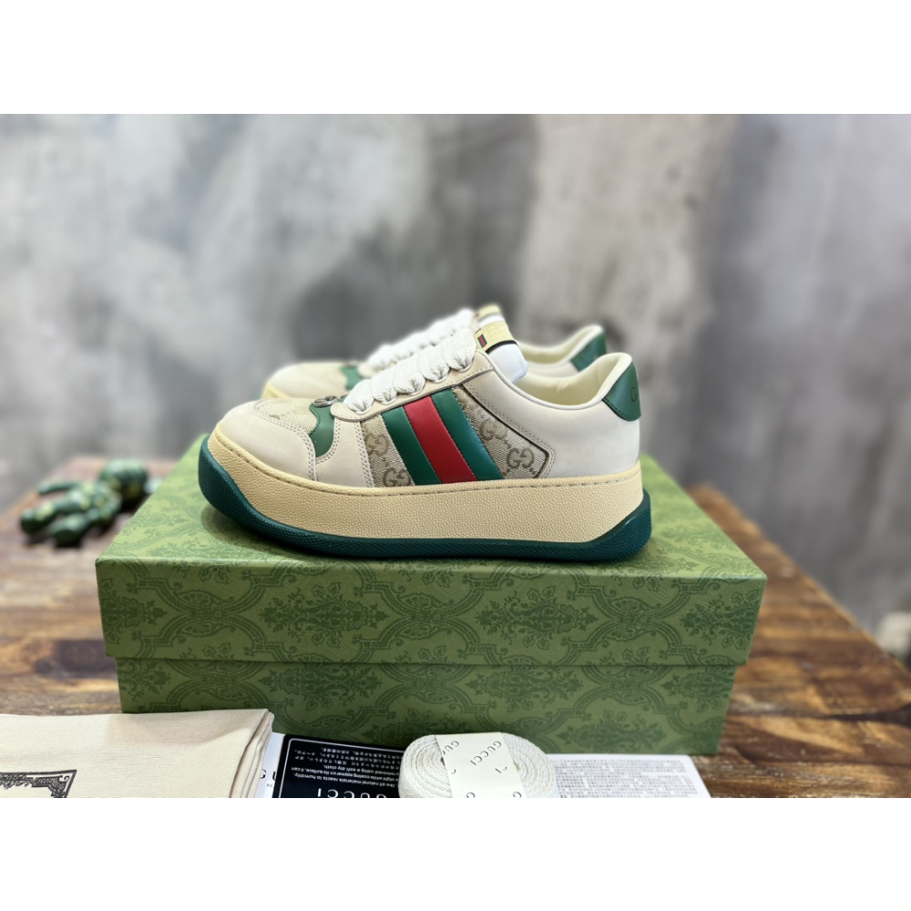 Tênis Gucci Screener With Web Couro Bege