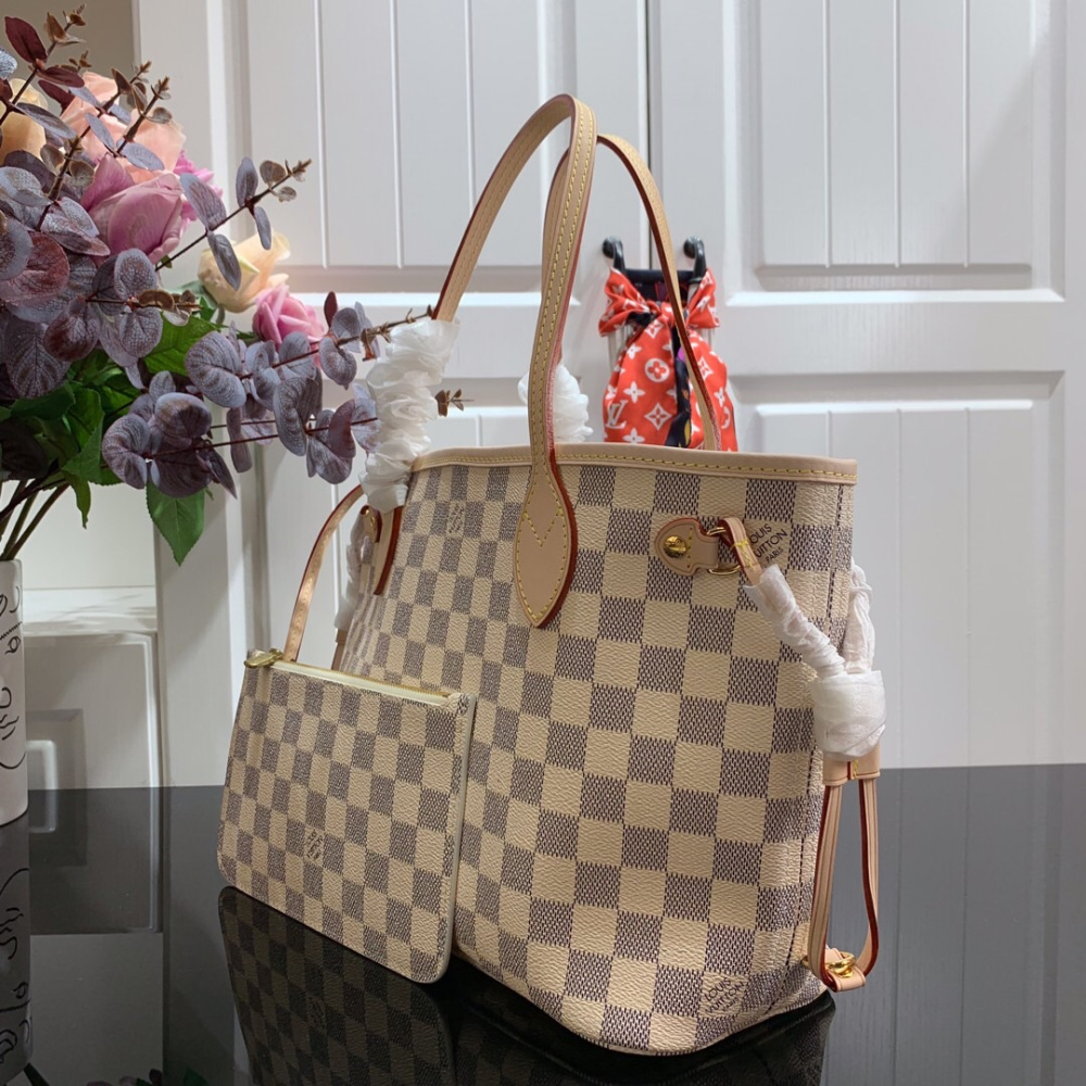 Bolsa Louis Vuitton Neverfull Damier Azur Canvas Interior Rosa