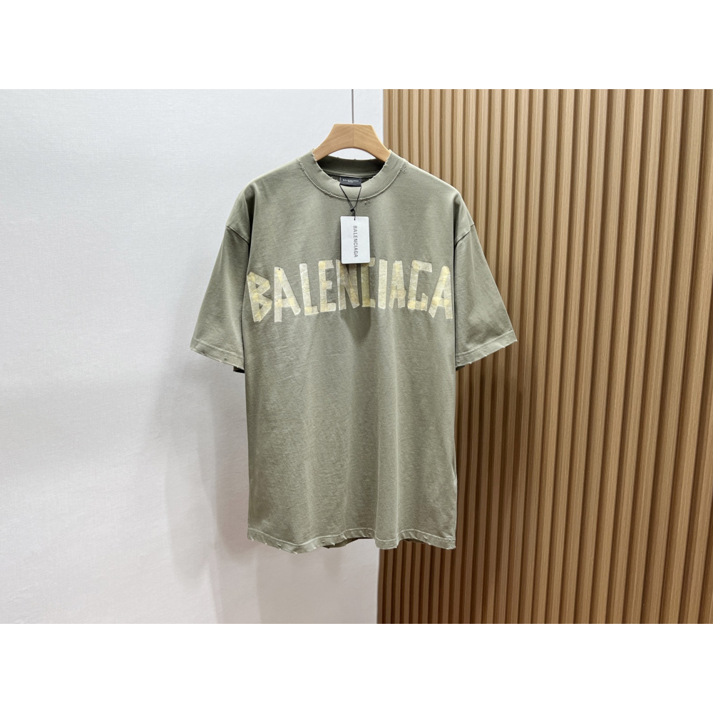 Camiseta de Algodão Balenciaga Oversize "Tape" Verde Oliva