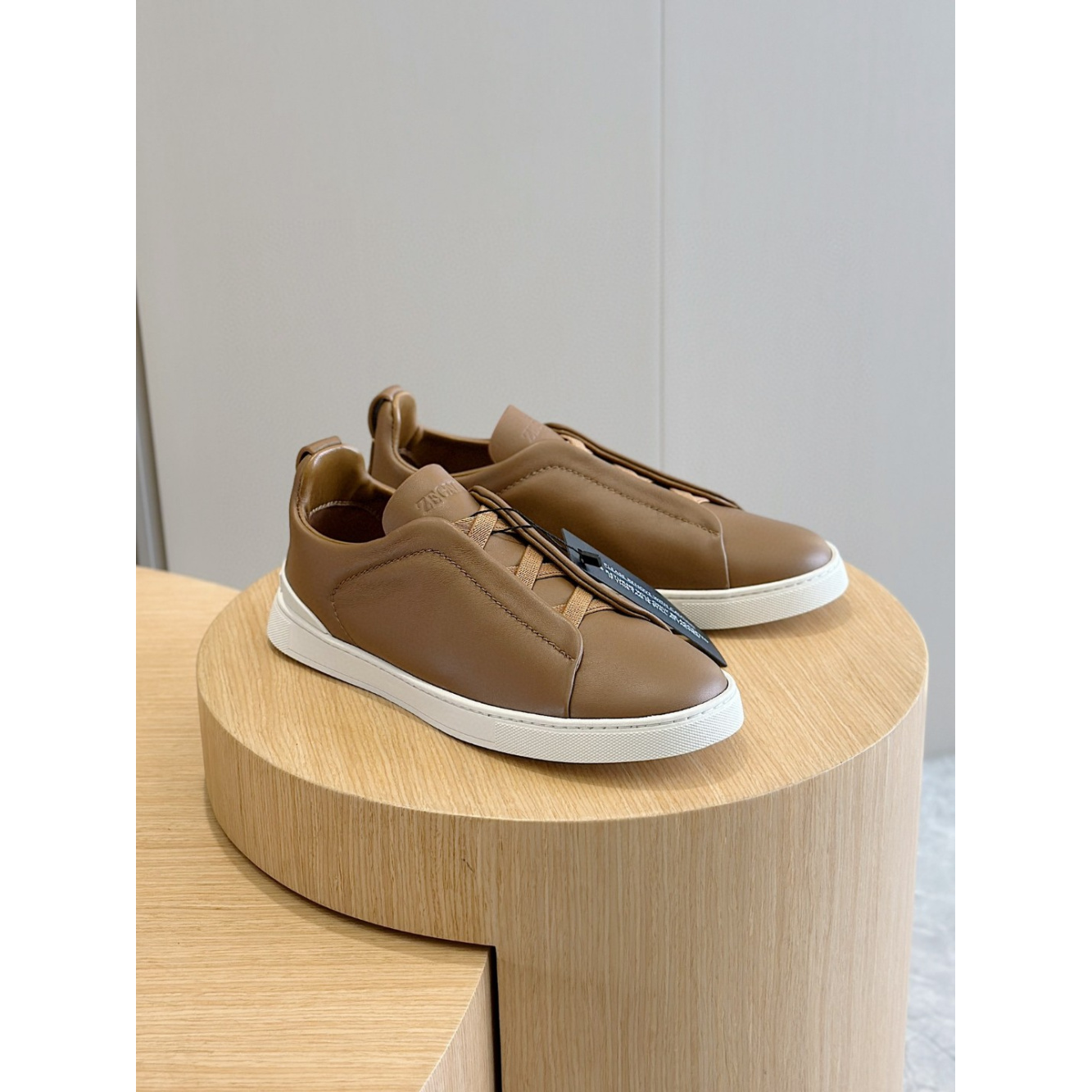 Zegna Triple Stitch Secondskin Couro Marrom Camelo
