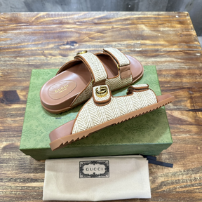 Sandália Gucci Double G-plaque em Raffia Bege