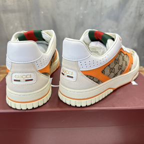 Gucci Sneaker Re-Web GG Canvas detalhe couro laranja fluorescente