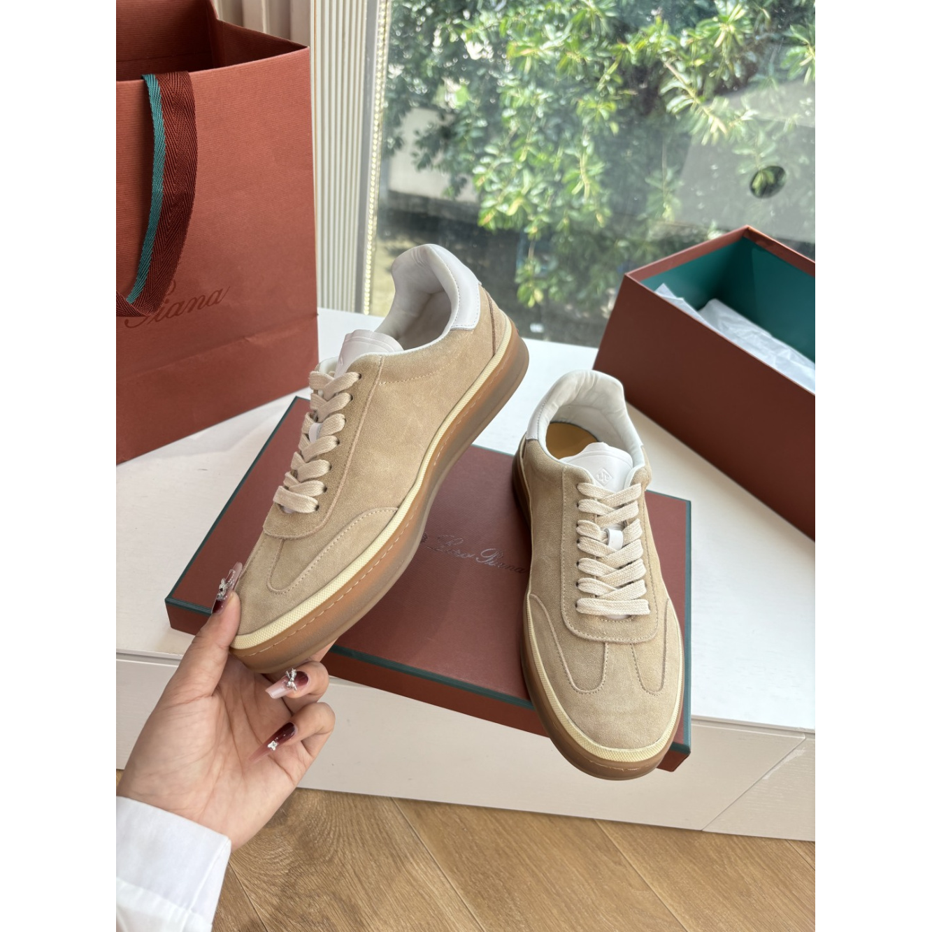 Loro Piana Tênis Walk Bege Camurça
