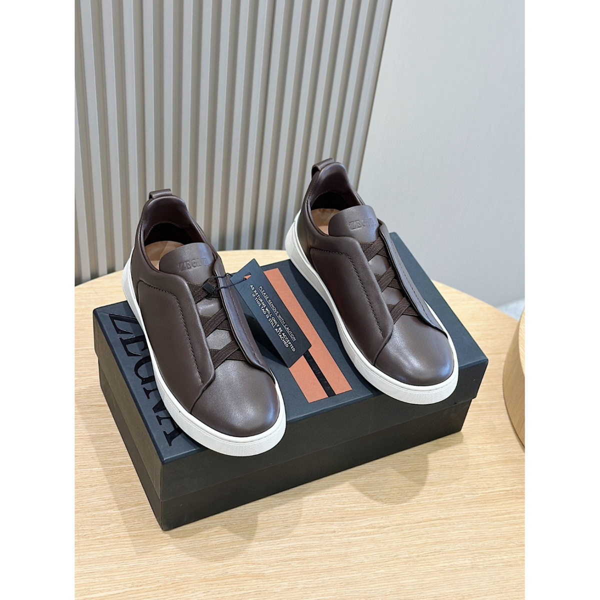 Zegna Triple Stitch Secondskin Couro Marrom Café