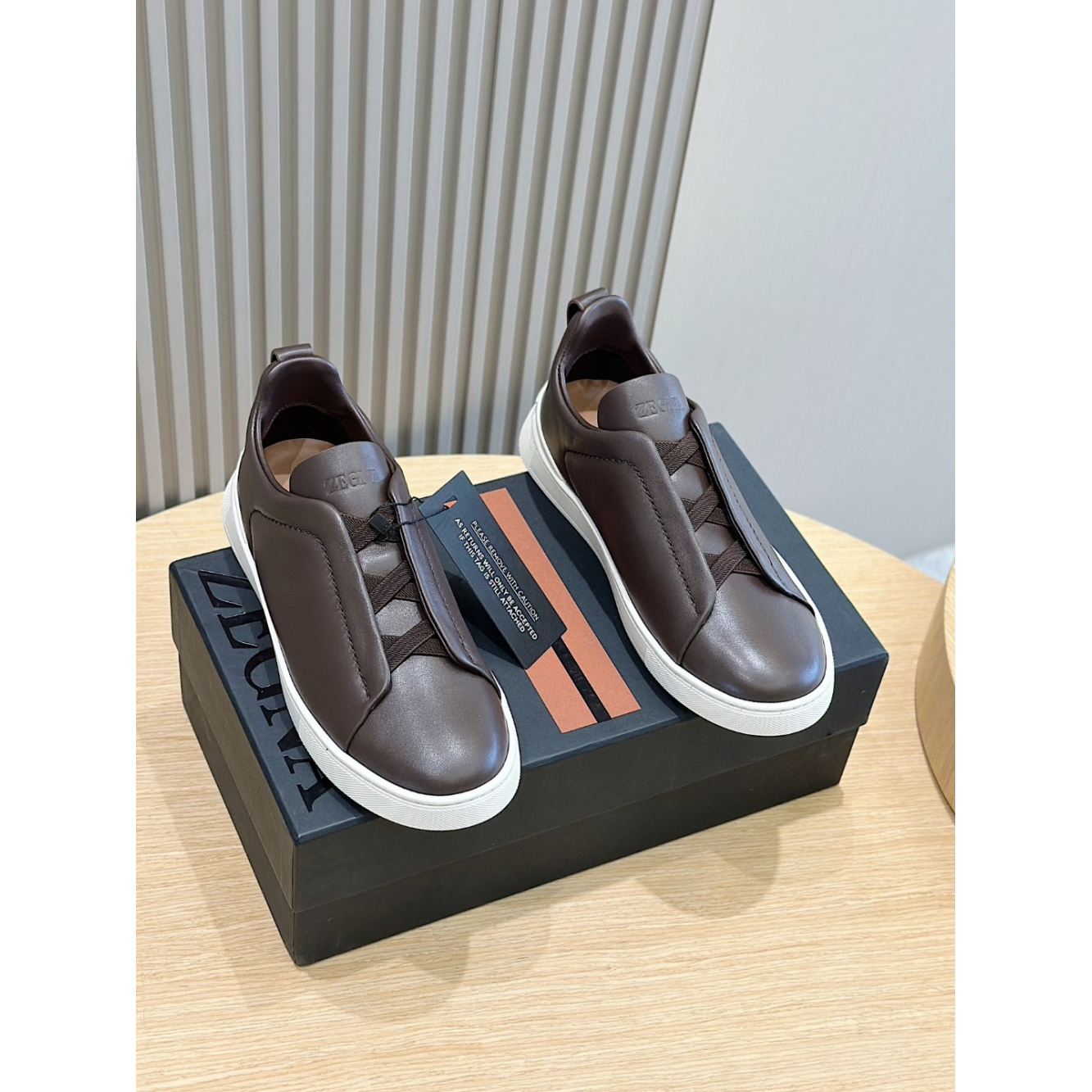 Zegna Triple Stitch Secondskin Couro Marrom Café