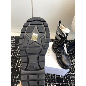 D-MAJOR ANKLE BOOT BLACK CALFSKIN WITH BLACK AND WHITE CANNAGE TWEED