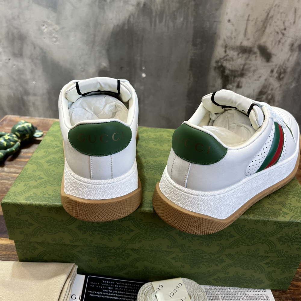 Tênis Gucci Screener With Web Couro Branco Perfurado