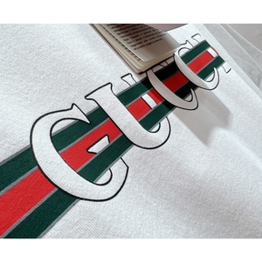 Camiseta de malha de algodão estampada Gucci Web Branca