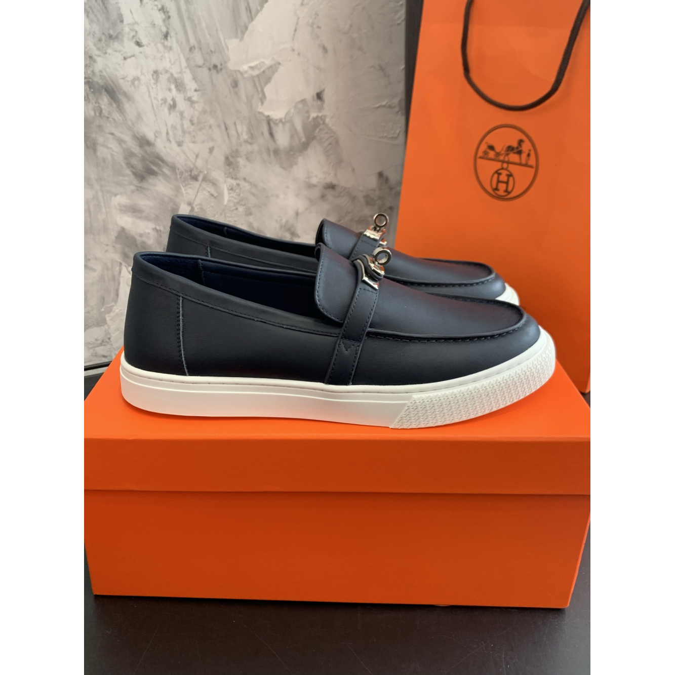 Tênis Hermès Slip-On Game em Couro Liso Preto