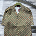 Camisa de Sarja de Seda com Estampa GG Horsebit Camelo e ébano