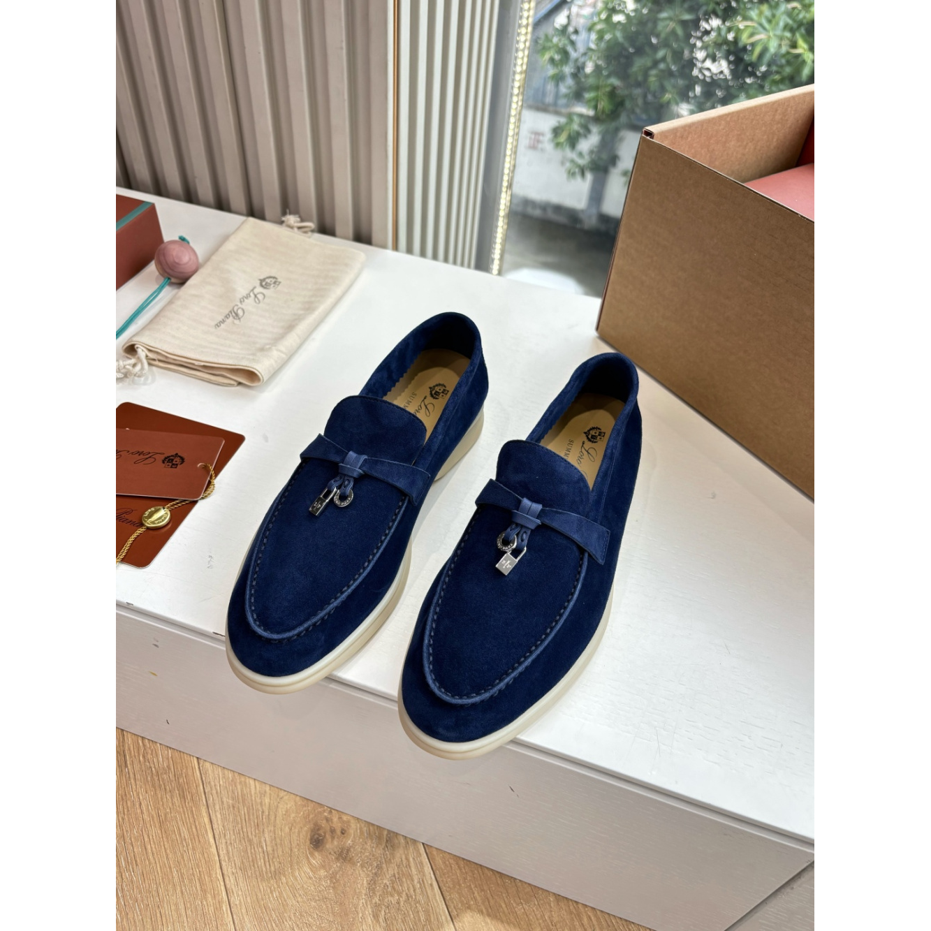 Summer Charms Walk Loro Piana Loafer Camurça Azul Marinho