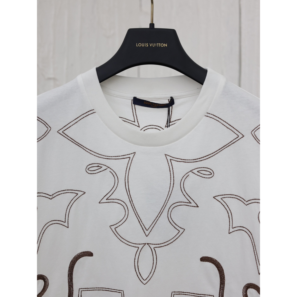 Camiseta de Algodão Louis Vuitton Bordado LV Arabesque Branca