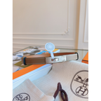 Cinto Hermès Kelly em Couro Marrom com Fivela Kelly Prata 1.8cm