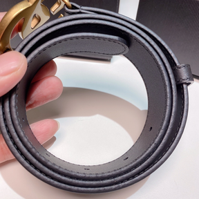 Cinto Gucci GG Couro Preto Ferragem Dourada 3.5cm