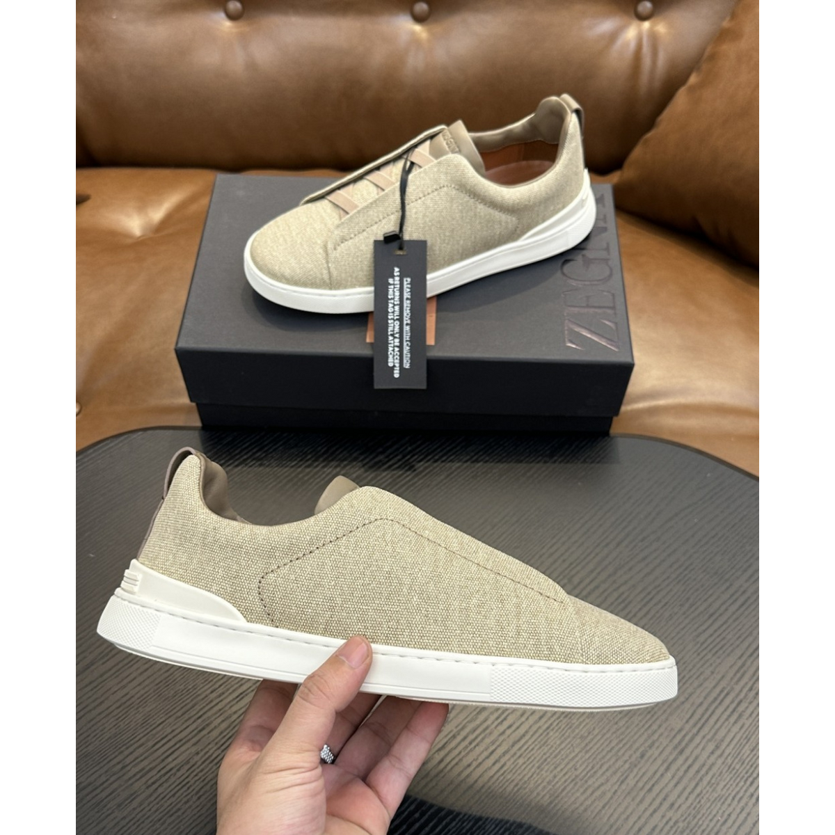 Zegna Triple Stitch em Tecido Bege