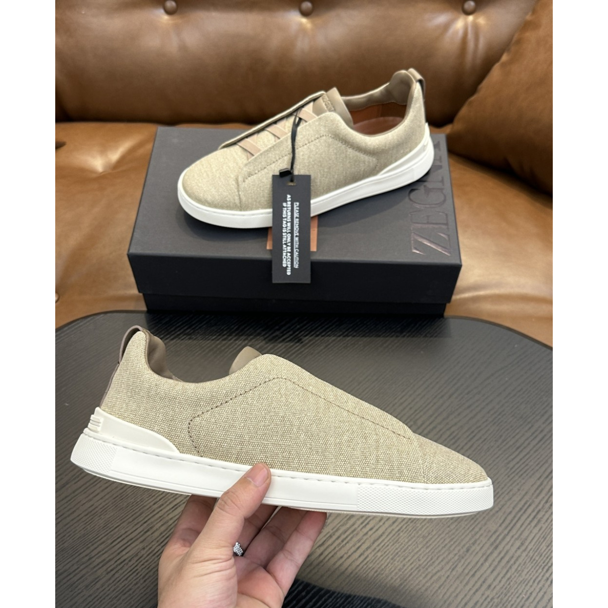 Zegna Triple Stitch em Tecido Bege