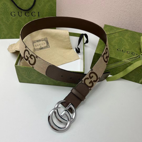 Cinto Gucci de Canvas GG Marmont Marron Ferragem Prata 4.0cm