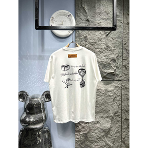 Camiseta de Algodão Louis Vuitton Logo em 3D Branca