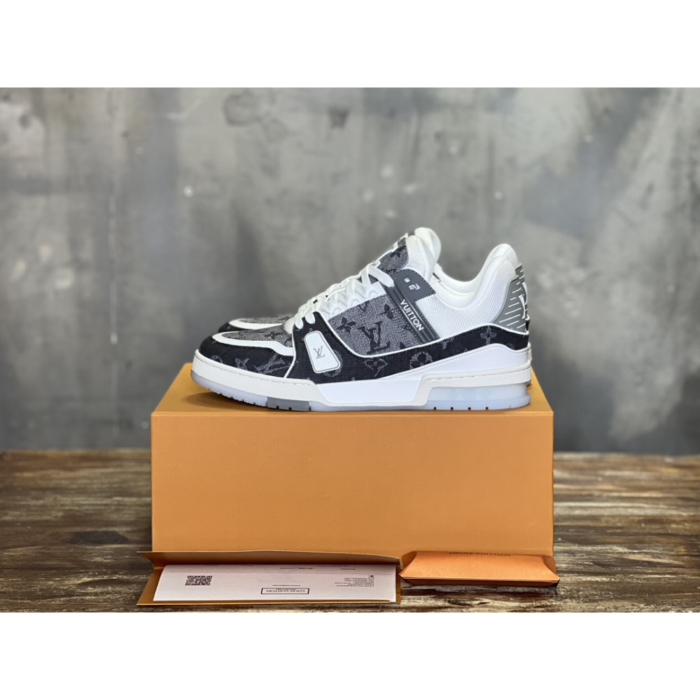 Tênis Louis Vuitton LV Trainer Tecido Preto/Cinza