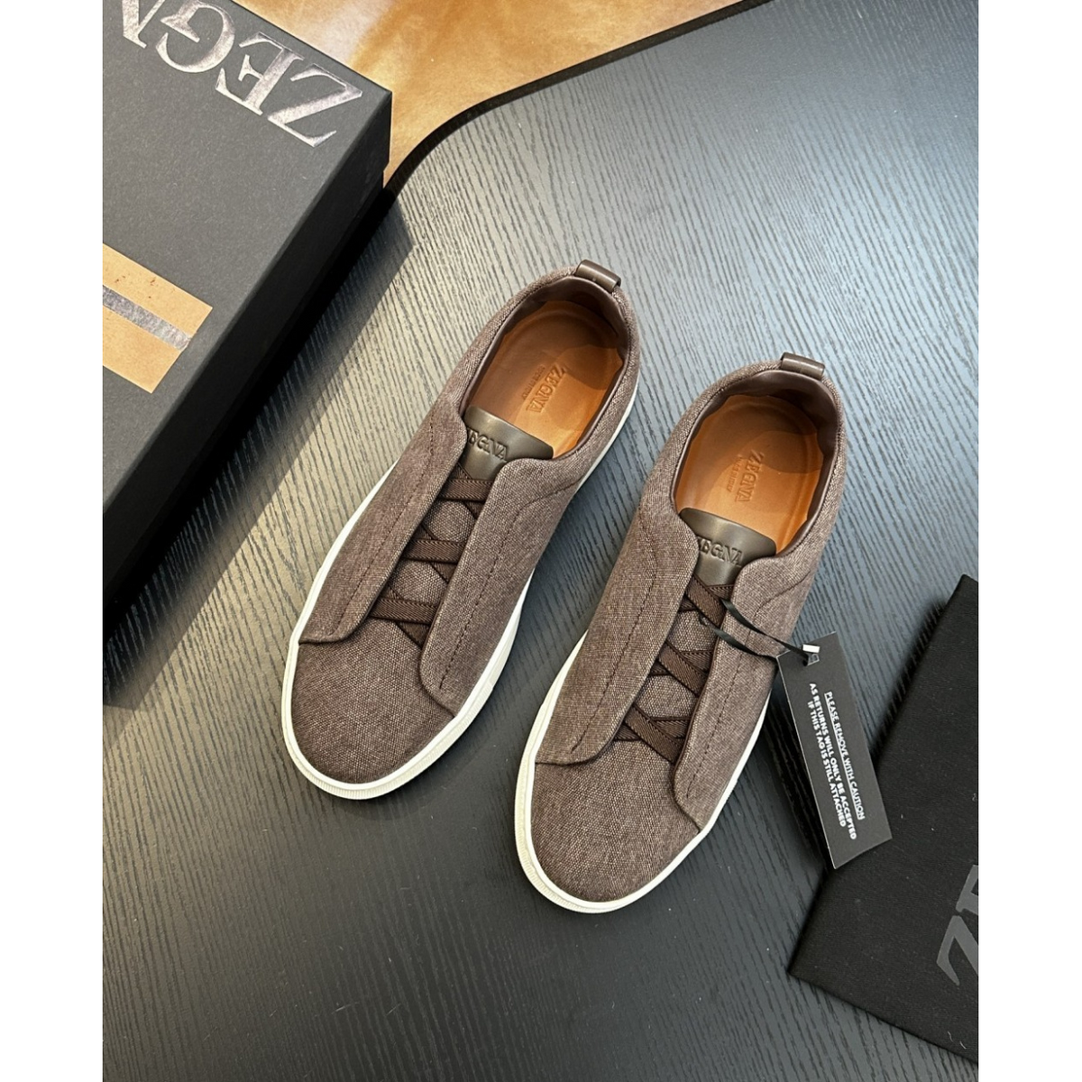 Zegna Triple Stitch em Tecido Marrom Caqui