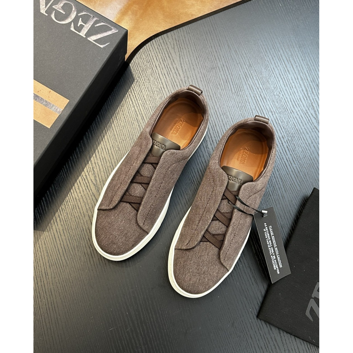 Zegna Triple Stitch em Tecido Marrom Caqui