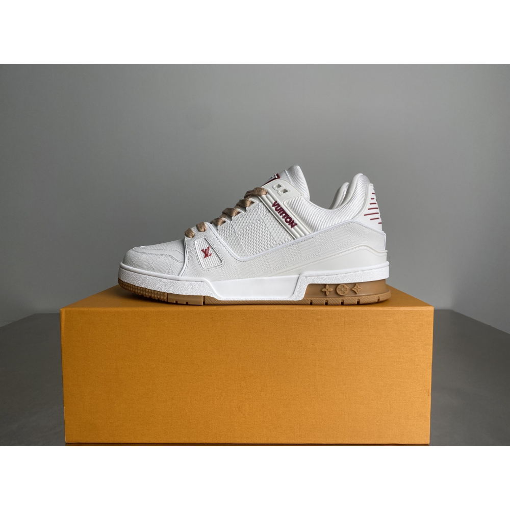 Tênis Louis Vuitton Trainer Branco Damier em relevo