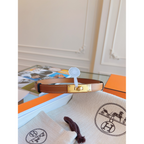 Cinto Hermès Kelly em Couro Caramelo com Fivela Kelly Dourada 1.8cm