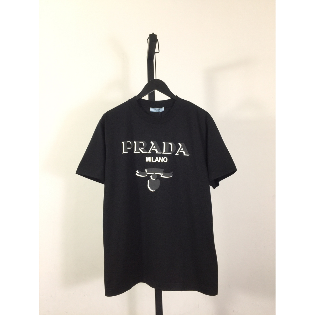 Camisa Prada em algodão Estampada Logotipo Preta