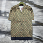 Camisa de Sarja de Seda com Estampa GG Horsebit Camelo e ébano
