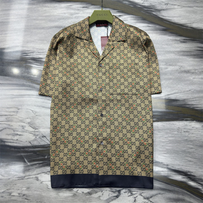 Camisa de Sarja de Seda com Estampa GG Horsebit Camelo e ébano