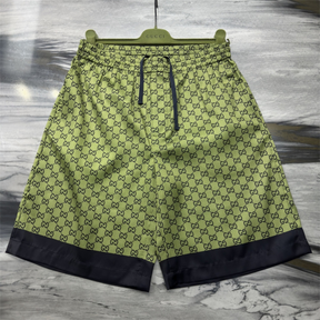 Conjunto Gucci Camisa e Bermuda Seda Verde e Azul Escuro