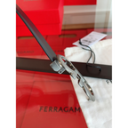 Cinto Salvatore Ferragamo Gancini Couro Liso Preto Fivela Prata 3,5cm