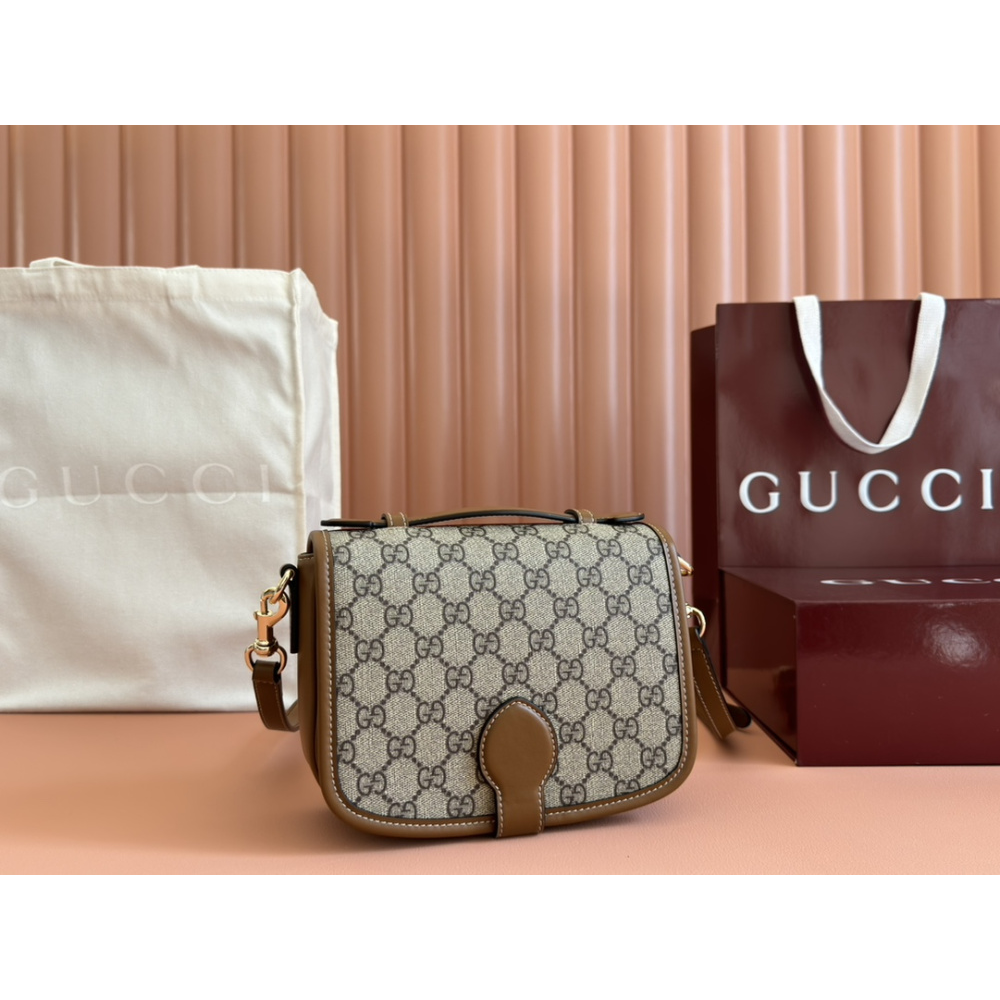 Bolsa Gucci GG Emblem Mini Shoulder Bege/Marrom NEW 2025 20x14x8cm