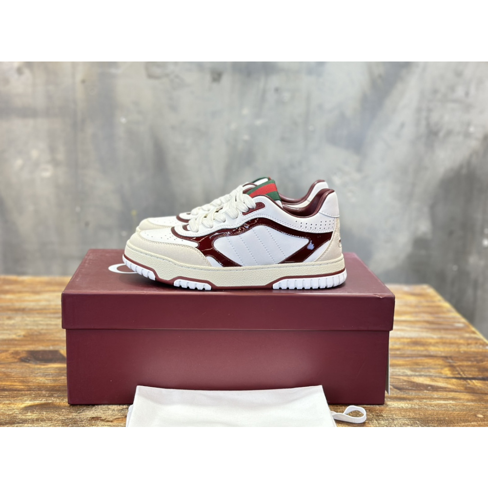 Gucci Sneaker Re-Web Detalhe Couro envernizado Rosso Ancora