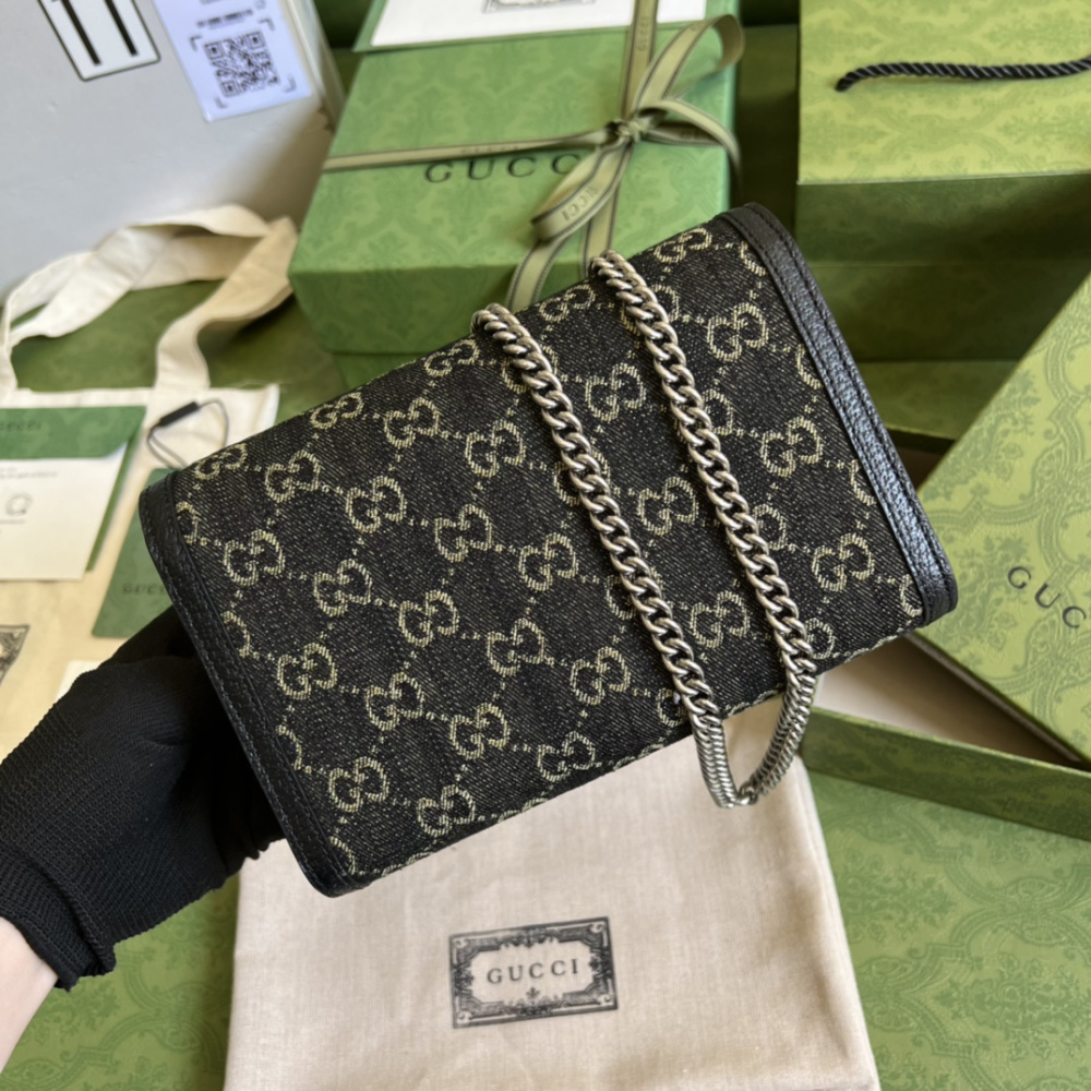 Bolsa Gucci Carteira Dionysus GG Preta Denin 20x4x14cm