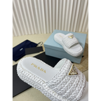 Sandália Prada FlatForm em crochê Branca
