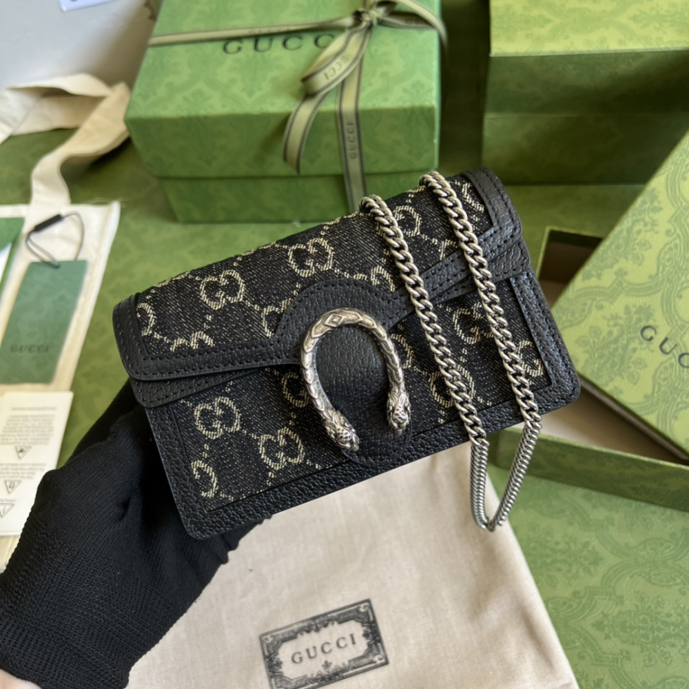 Bolsa Gucci Dionysus Estampa GG Preta Denin Super Mini/Média/Grande